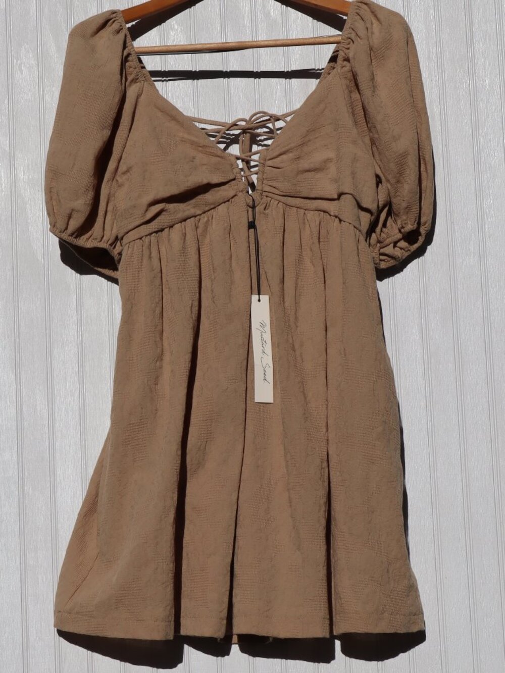 NWT Mustard Seed Khaki Puff Sleeve Romper ( Hidden Shorts )